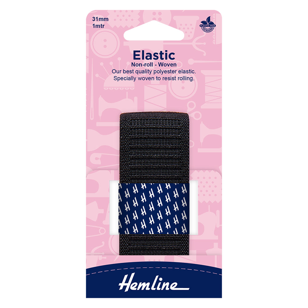 Hemline Non-Roll Woven Elastic - Black 31mm x 0.9m