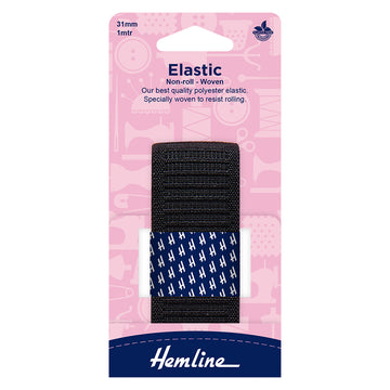 Hemline Non-Roll Woven Elastic - Black 31mm x 0.9m