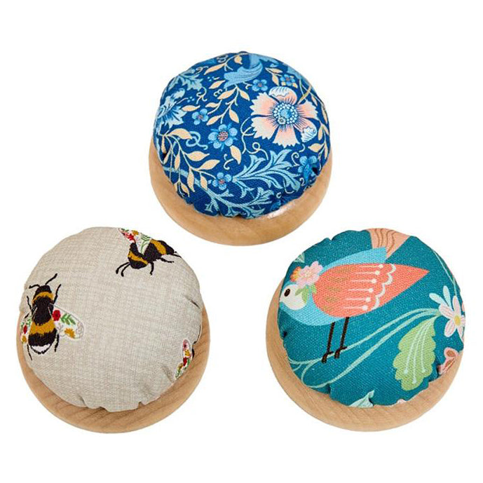Fabric Dome Top Pincushion with Wooden Base – Assorted Designs