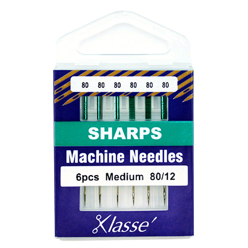 Klasse Sewing Machine Needles Sharp Size 80/12 - 6 Per Cassette