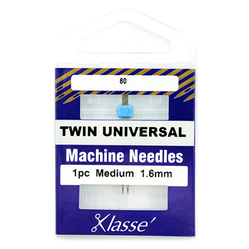 Klasse Sewing Machine Needles Twin-Universal Size 80/1.6mm - 1 Per Cassette