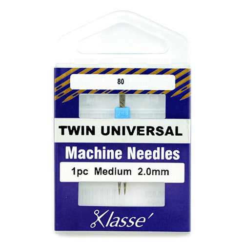 Klasse Sewing Machine Needles Twin-Universal Size 80/2.0mm - 1 Per Cassette