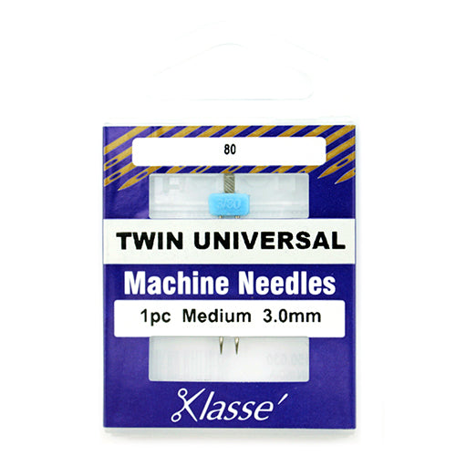 Klasse Sewing Machine Needles Twin-Universal Size 80/3.0mm - 1 Per Cassette
