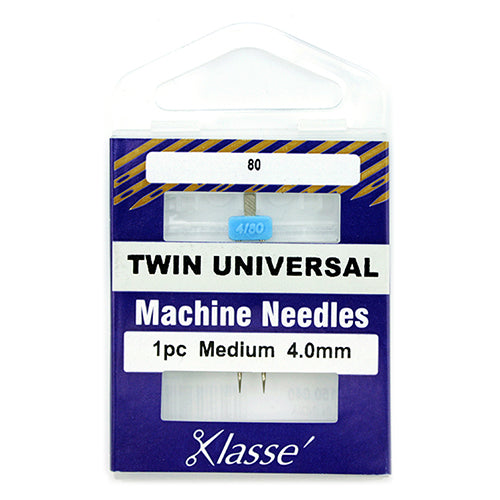 Klasse Sewing Machine Needles Twin-Universal Size 80/4.0mm - 1 Per Cassette