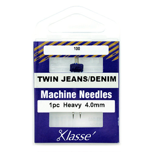 Klasse Sewing Machine Needles Twin Jeans/Denim Size 100/4.0mm - 1 Per Cassette