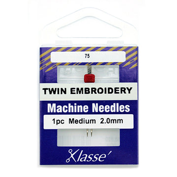 Klasse Sewing Machine Needles Twin-Embroidery Size 75/2.0mm - 4 Per Cassette