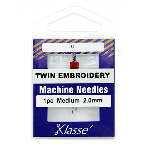 Klasse Sewing Machine Needles Twin-Embroidery Size 75/2.0mm - 4 Per Cassette