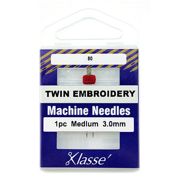 Klasse Sewing Machine Needles Twin-Embroidery Size 80/3.0mm - 1 Per Cassette