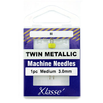 Klasse Sewing Machine Needles Twin-Metallic Size 80/3.0mm - 1 Per Cassette