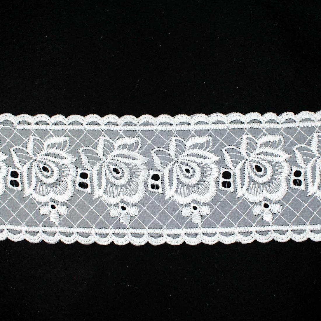 Scalloped Floral Embroidered Voile White Lace Trim 10cm