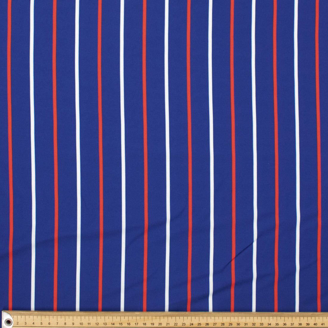 Printed Crepe Design-6 Red & White Stripes on Royal Blue