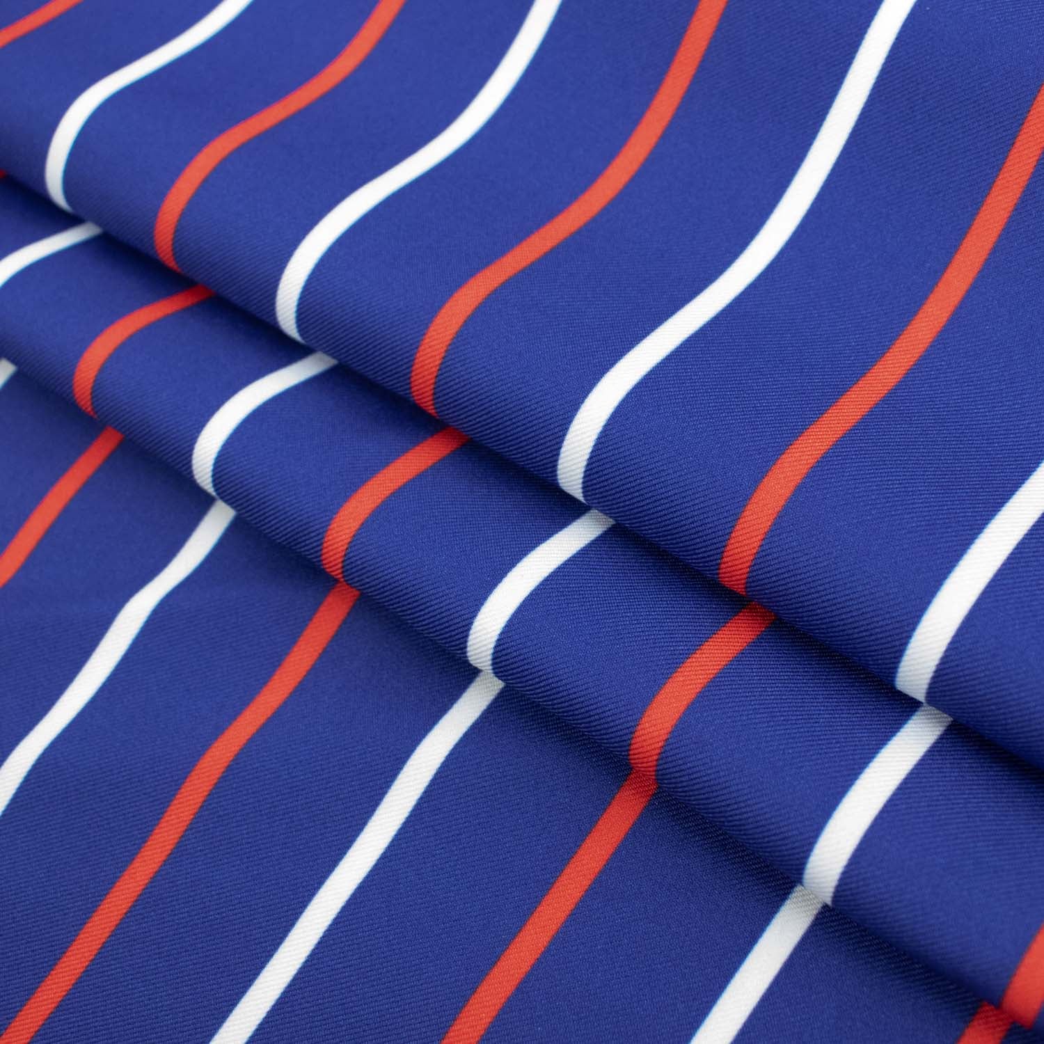 Printed Crepe Design-6 Red & White Stripes on Royal Blue