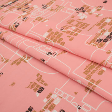 Woven Polyester Nylon Prints Design-12 White & Tan Geometric on Coral