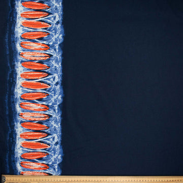 Cotton Border Prints Design-10 Orange Surfboard on Navy Ocean