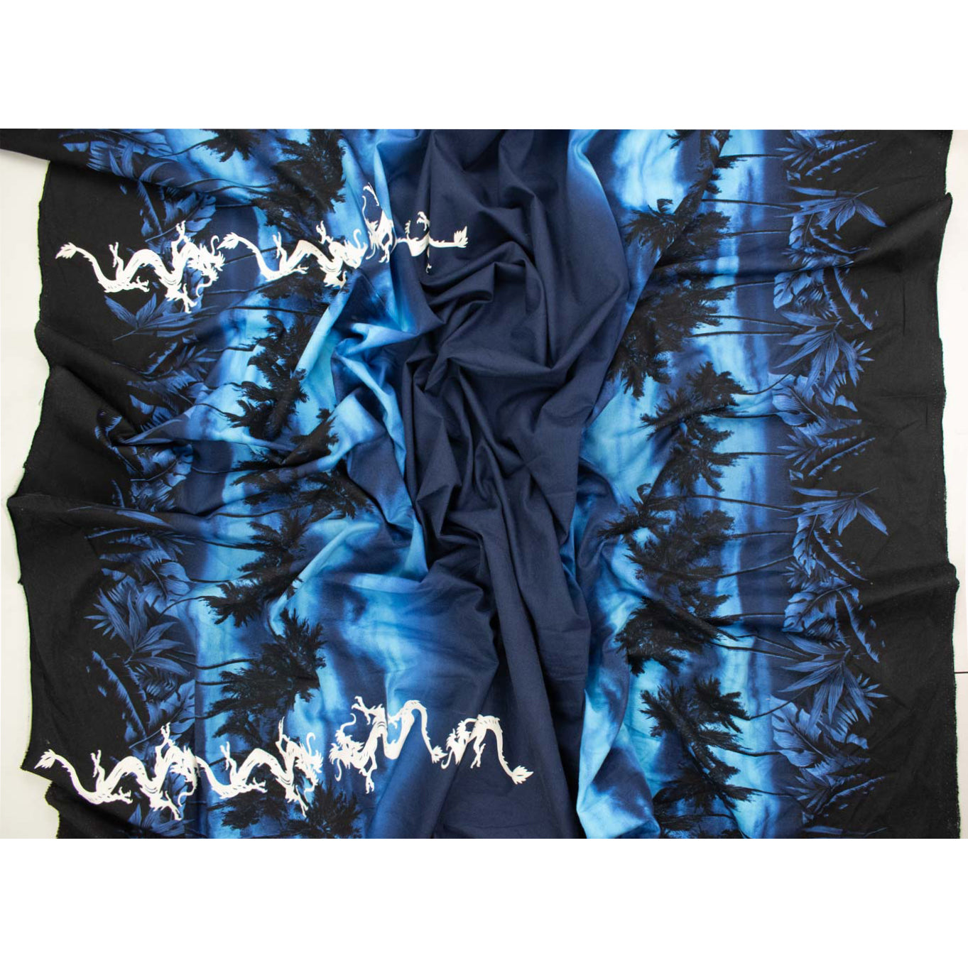 Cotton Prints Design-9 Dark Navy & Black Coconut Trees