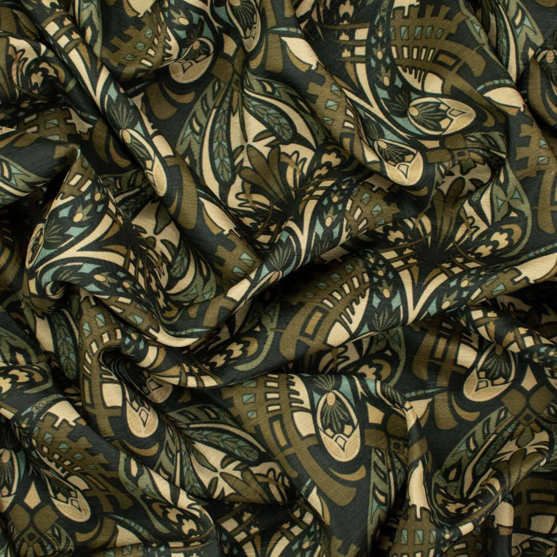 Printed Satin Lining Design-19 Olive Green Abstract Butterflies