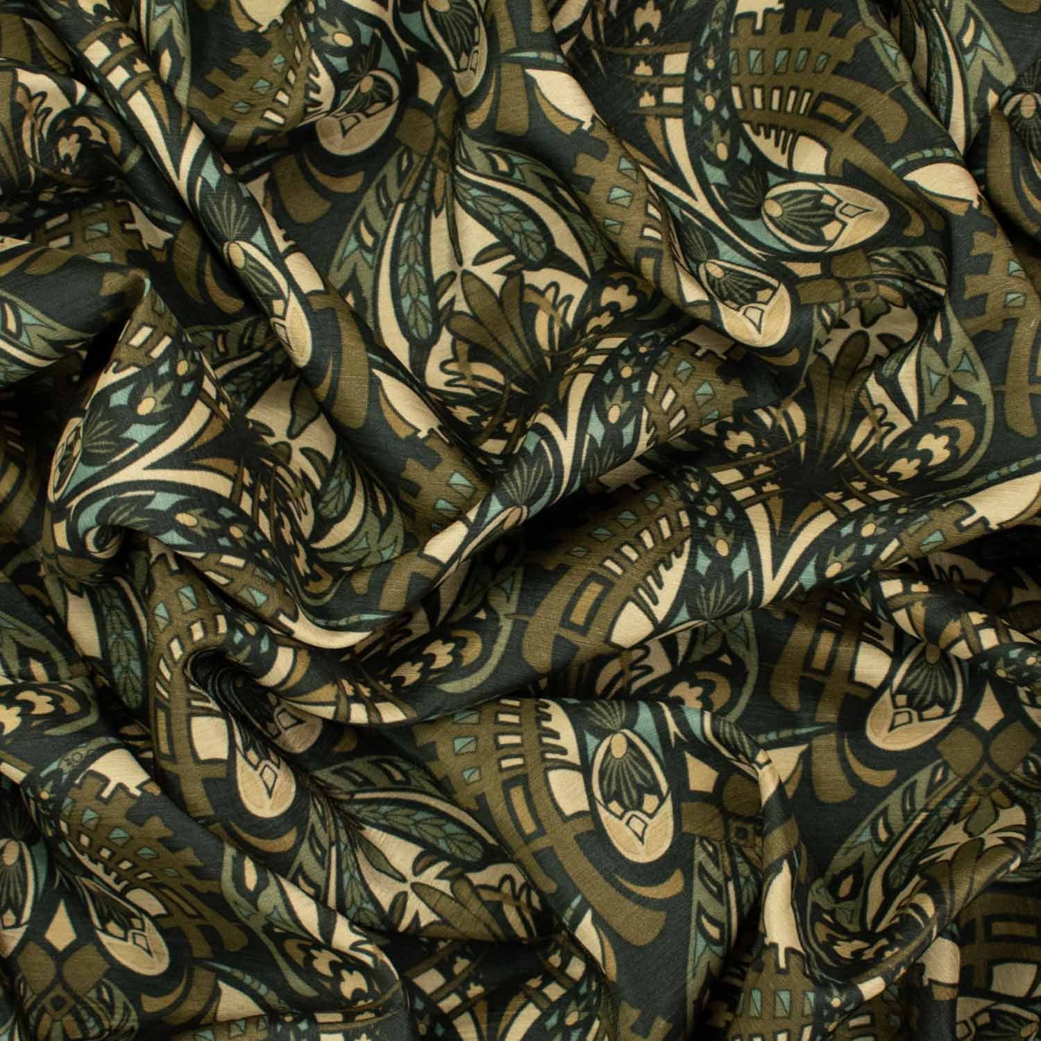 Printed Satin Lining Design-19 Olive Green Abstract Butterflies