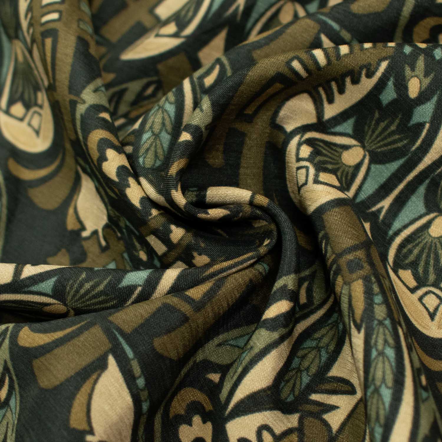 Printed Satin Lining Design-19 Olive Green Abstract Butterflies