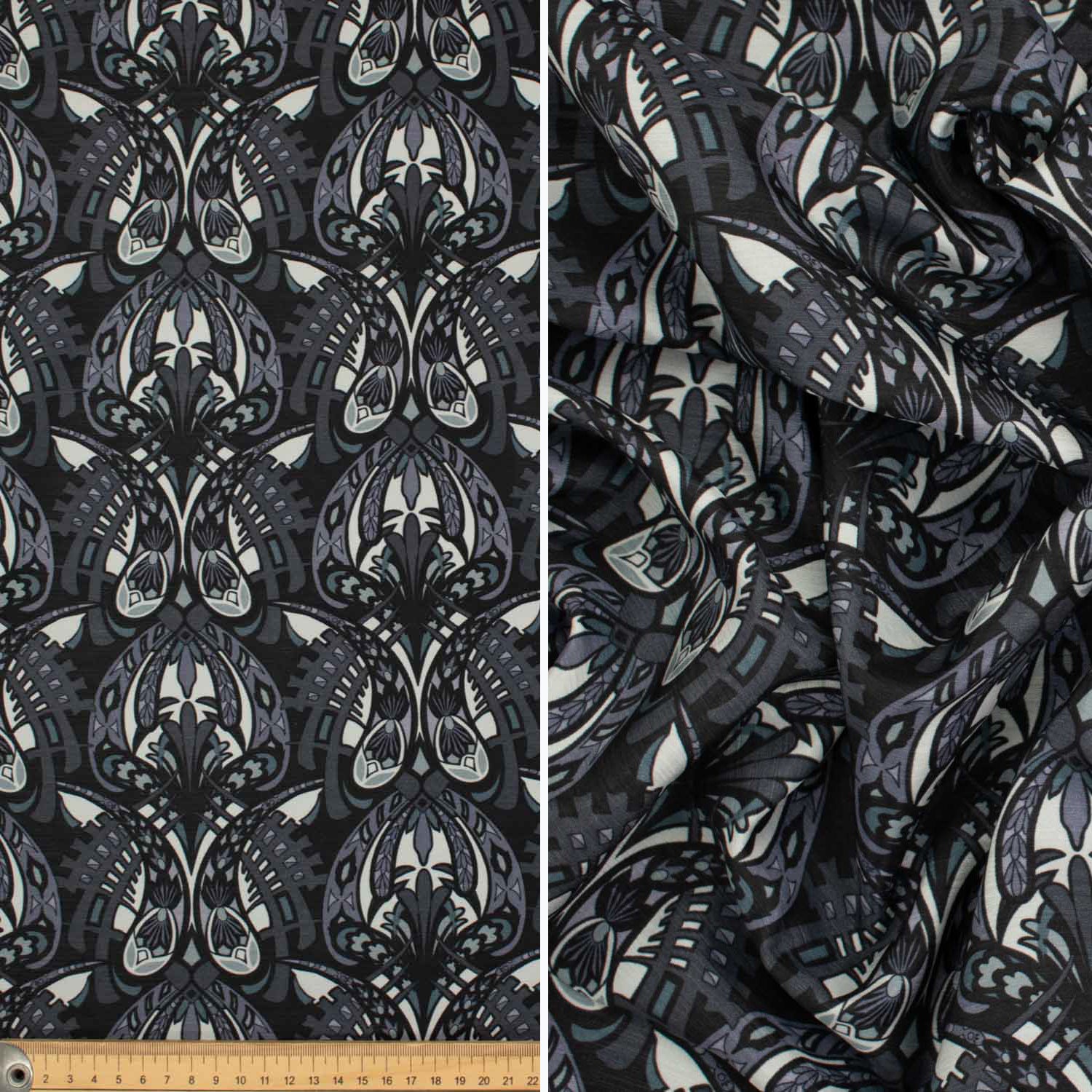 Printed Satin Lining Design-20 Grey Black Abstract Butterflies