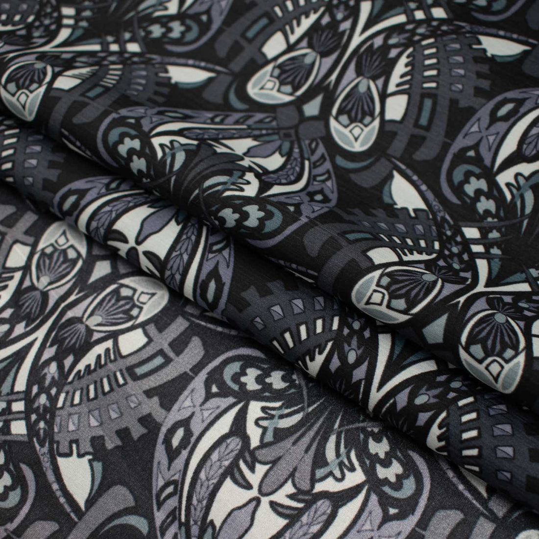 Printed Satin Lining Design-20 Grey Black Abstract Butterflies