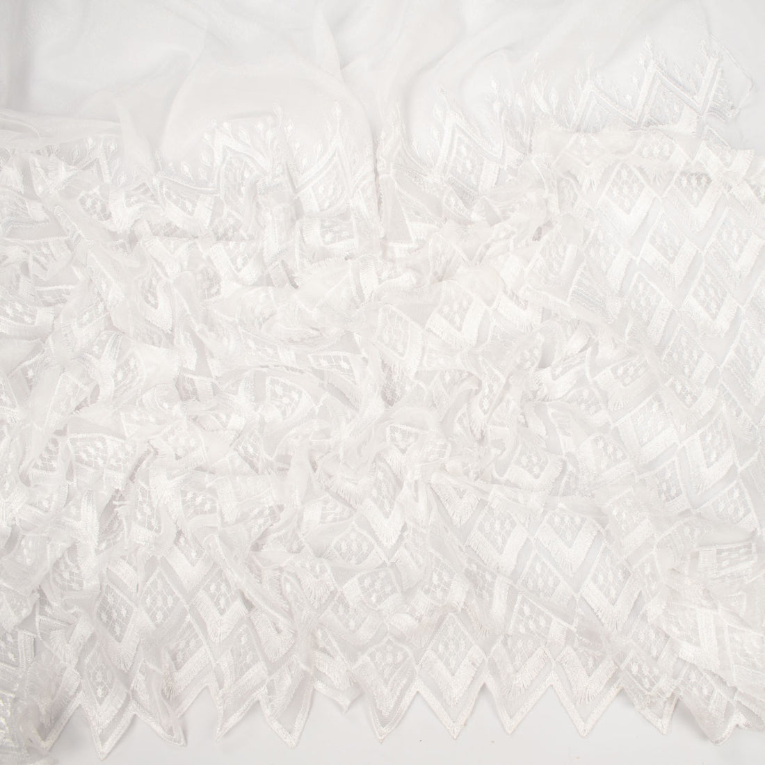 Turkish Lace Border Curtaining Sheer/Voile Metallic Fringing Rhombus Embroidered