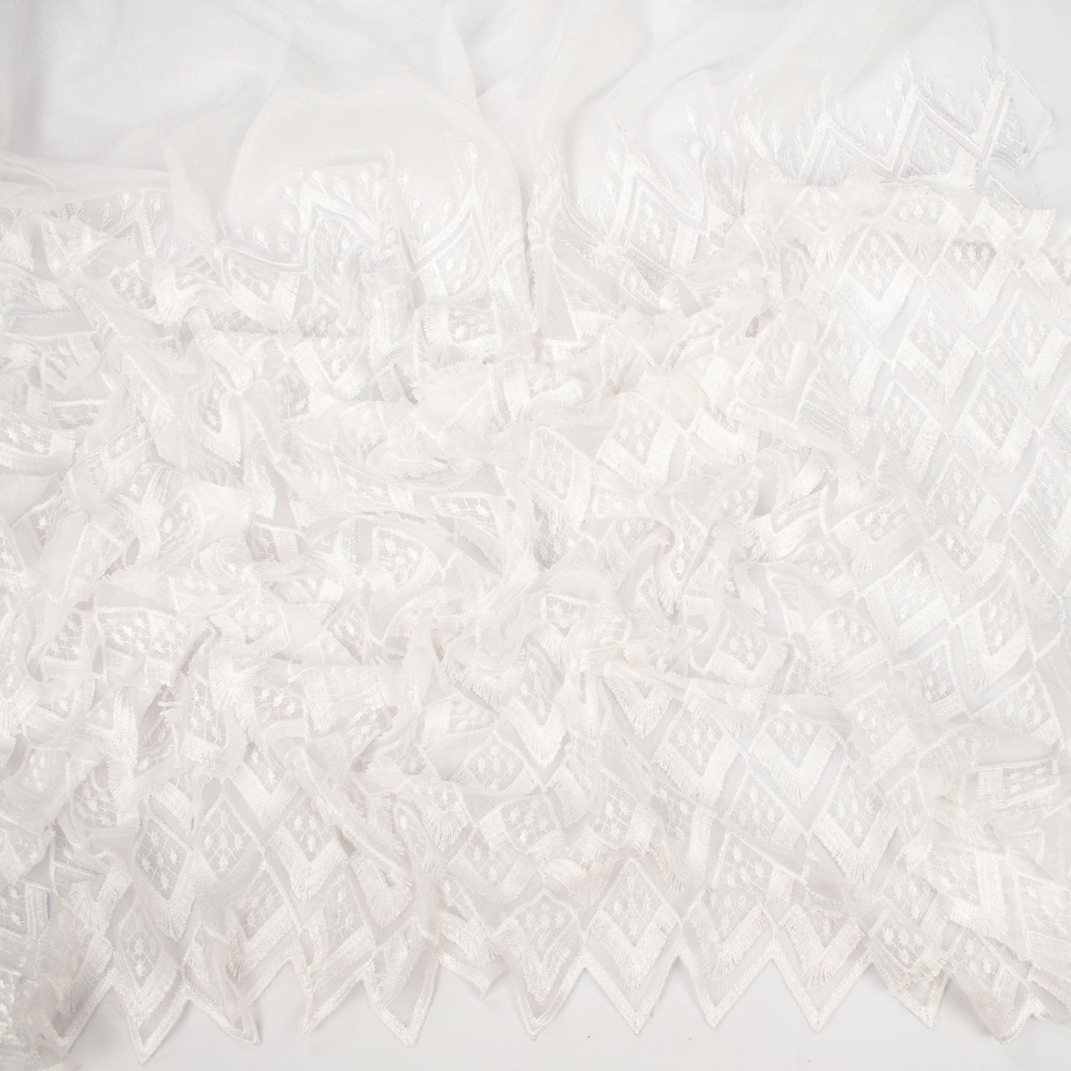 Turkish Lace Border Curtaining Sheer/Voile Metallic Fringing Rhombus Embroidered