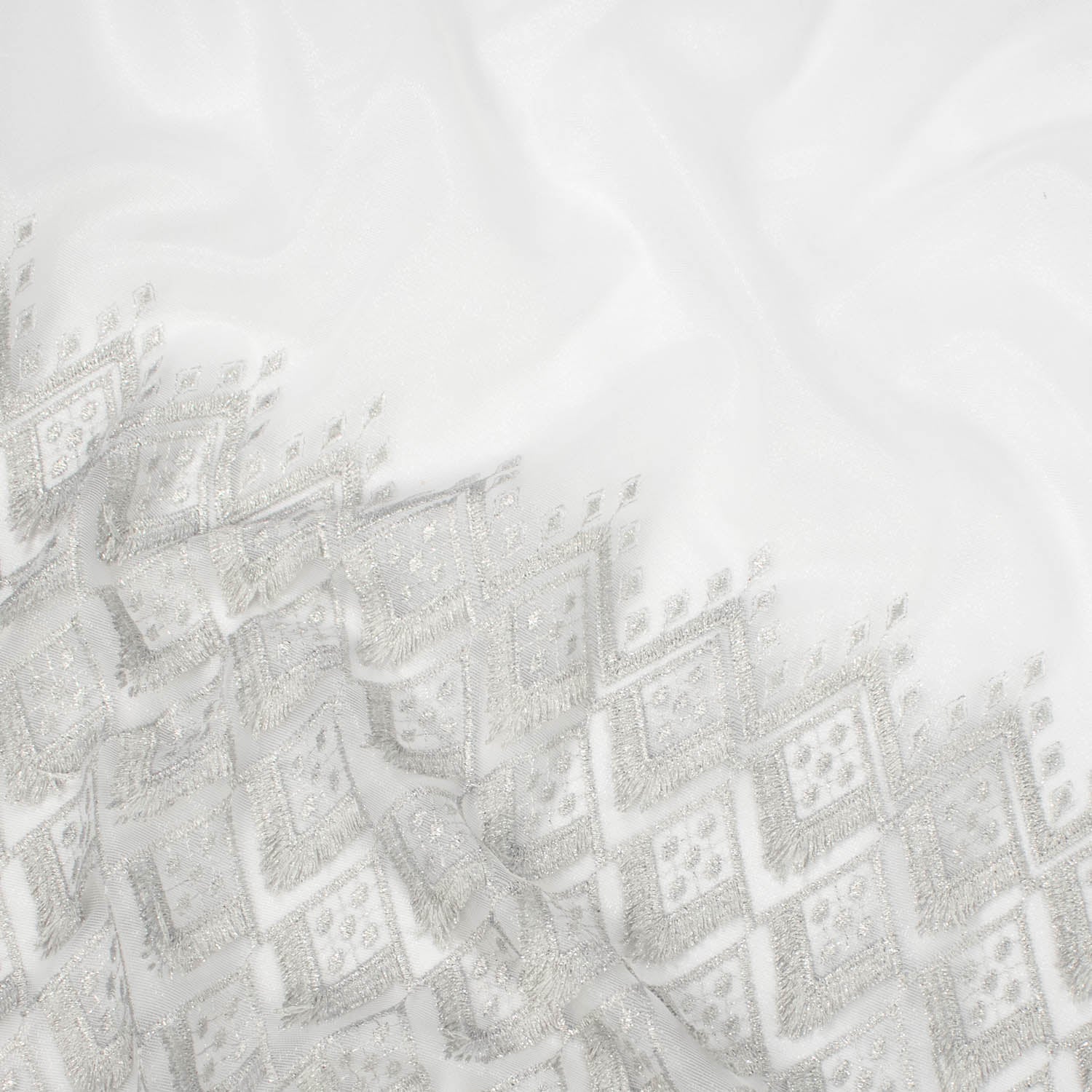 Turkish Lace Border Curtaining Sheer/Voile Metallic Fringing Rhombus Embroidered