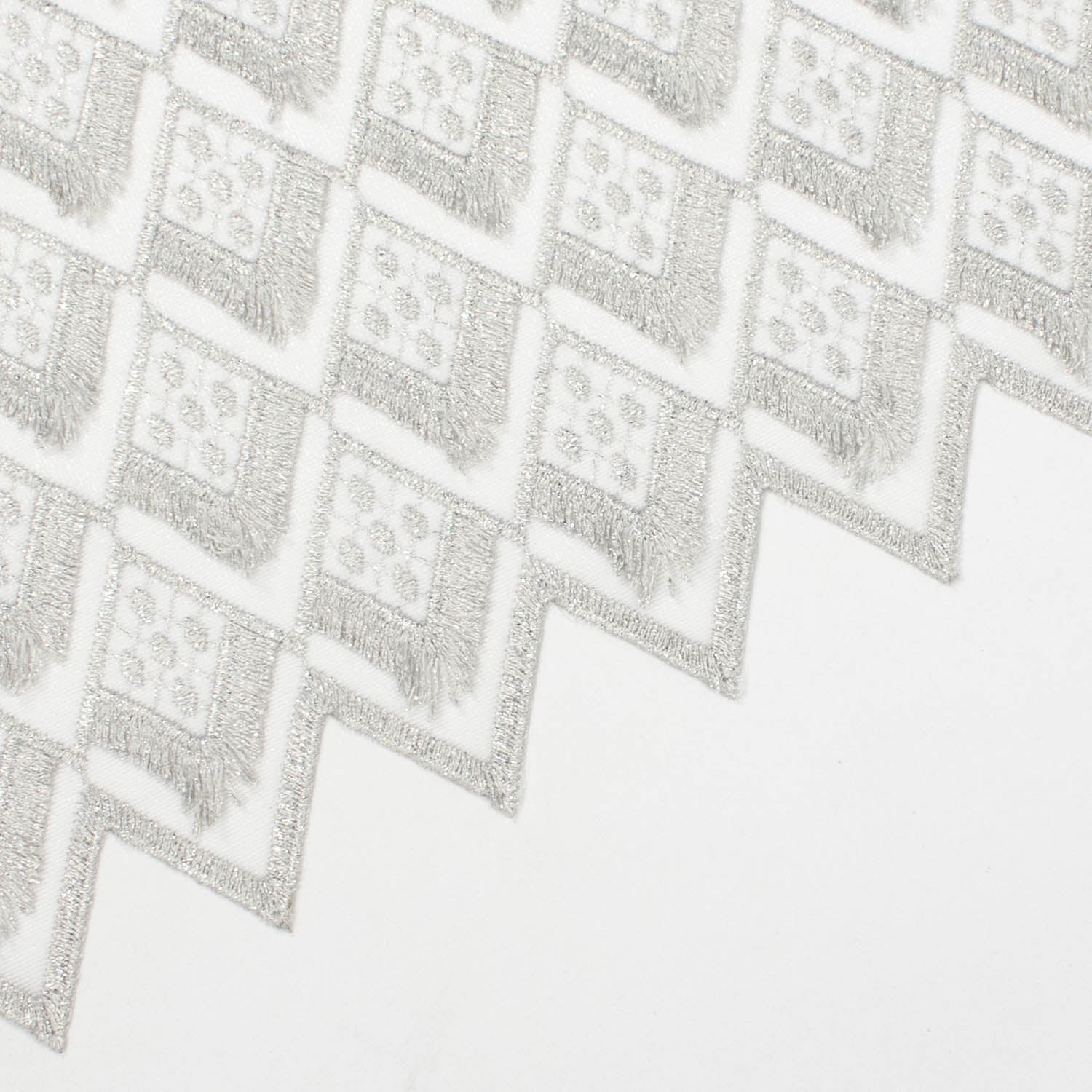 Turkish Lace Border Curtaining Sheer/Voile Metallic Fringing Rhombus Embroidered