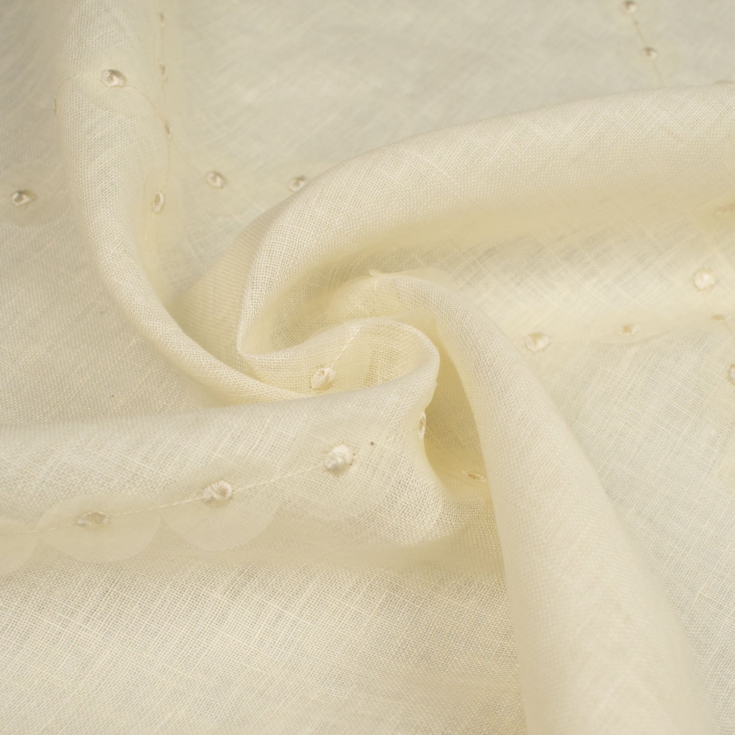 Rhombus Dots Embroidered Ivory Linen