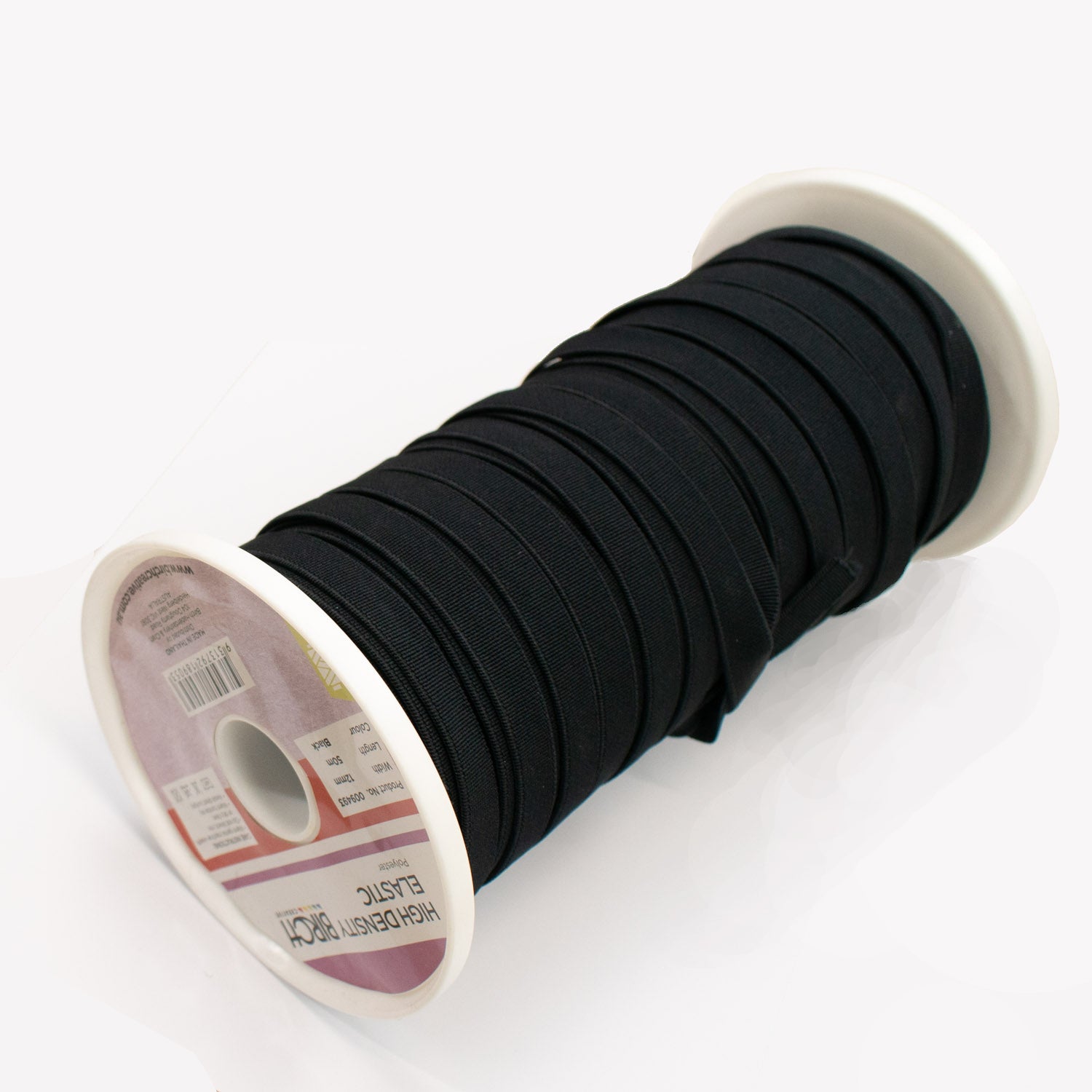 50M Roll Birch High Density Elastic 12mm Black & White