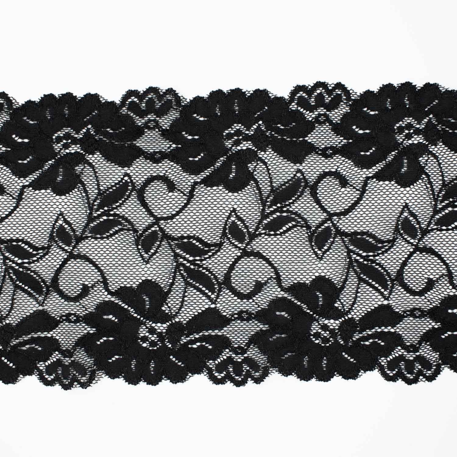 Black Floral Stretch Raschel Lace Trim 155mm