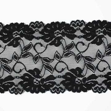 Black Floral Stretch Raschel Lace Trim 155mm