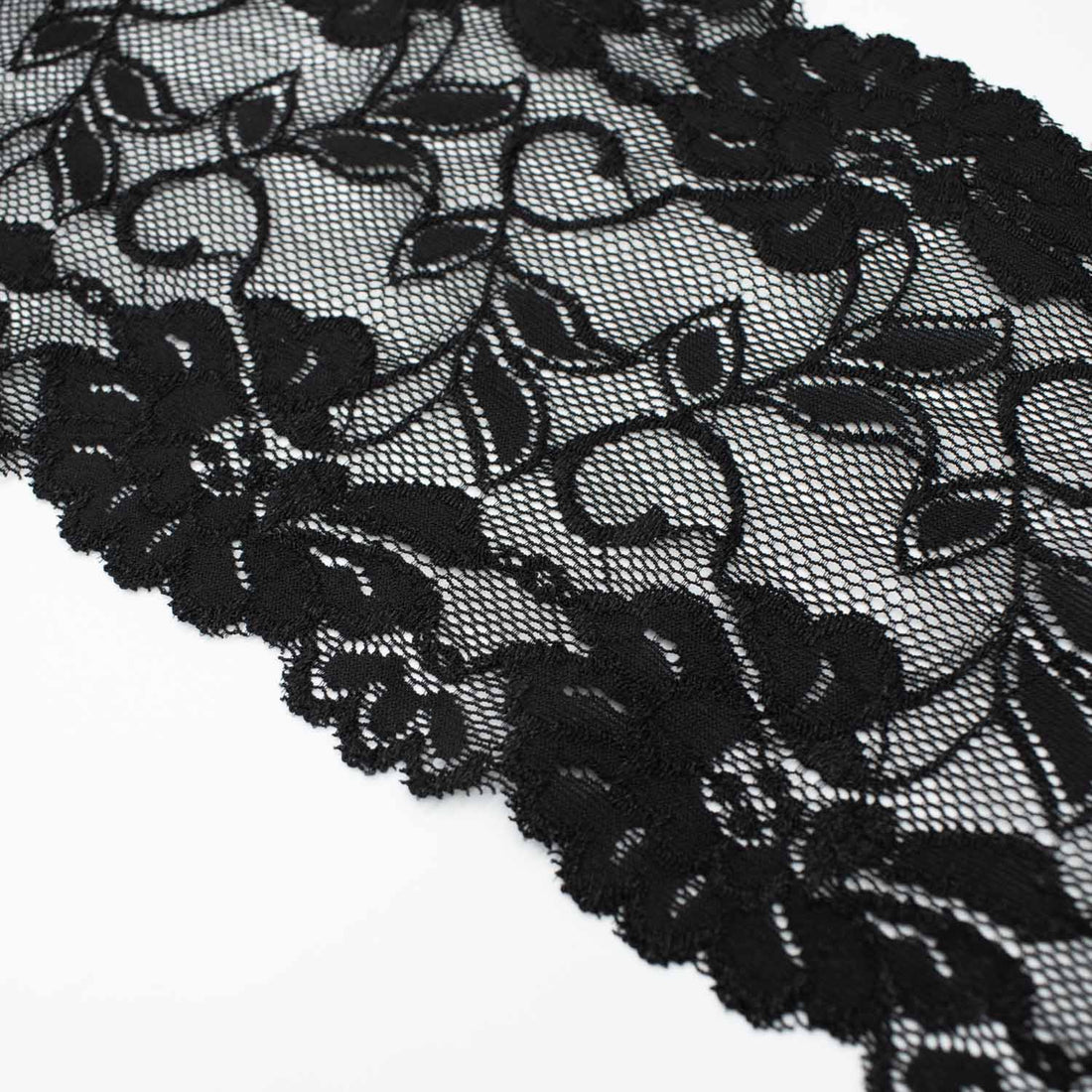 Black Floral Stretch Raschel Lace Trim 155mm