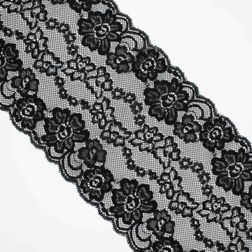 Black Floral Stretch Raschel Lace Trim 150mm