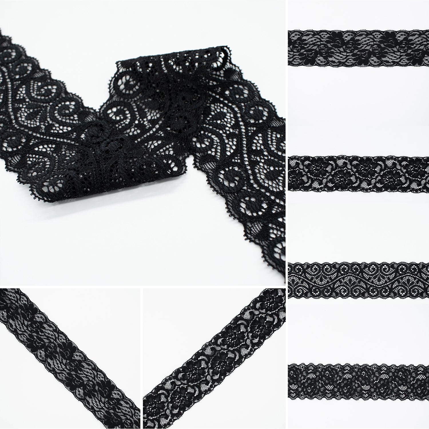 Black Stretch Raschel Lace Trim 60mm