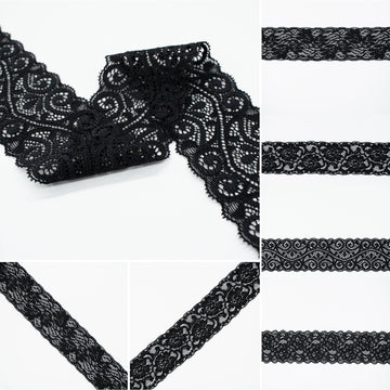 Black Stretch Raschel Lace Trim 60mm
