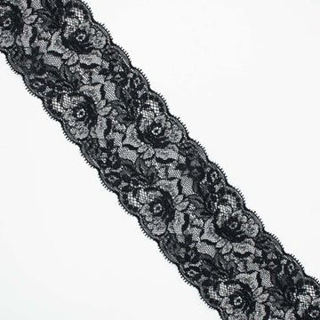 Floral Stretch Raschel Lace Trim 70mm Black & Silver
