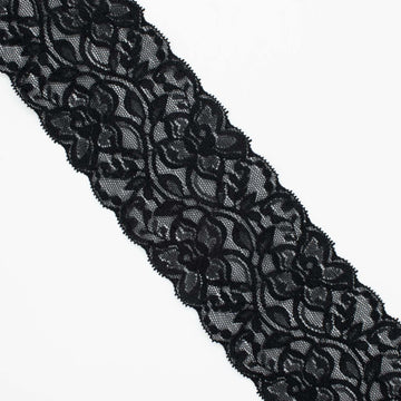 Black Floral Stretch Raschel Lace Trim 80mm