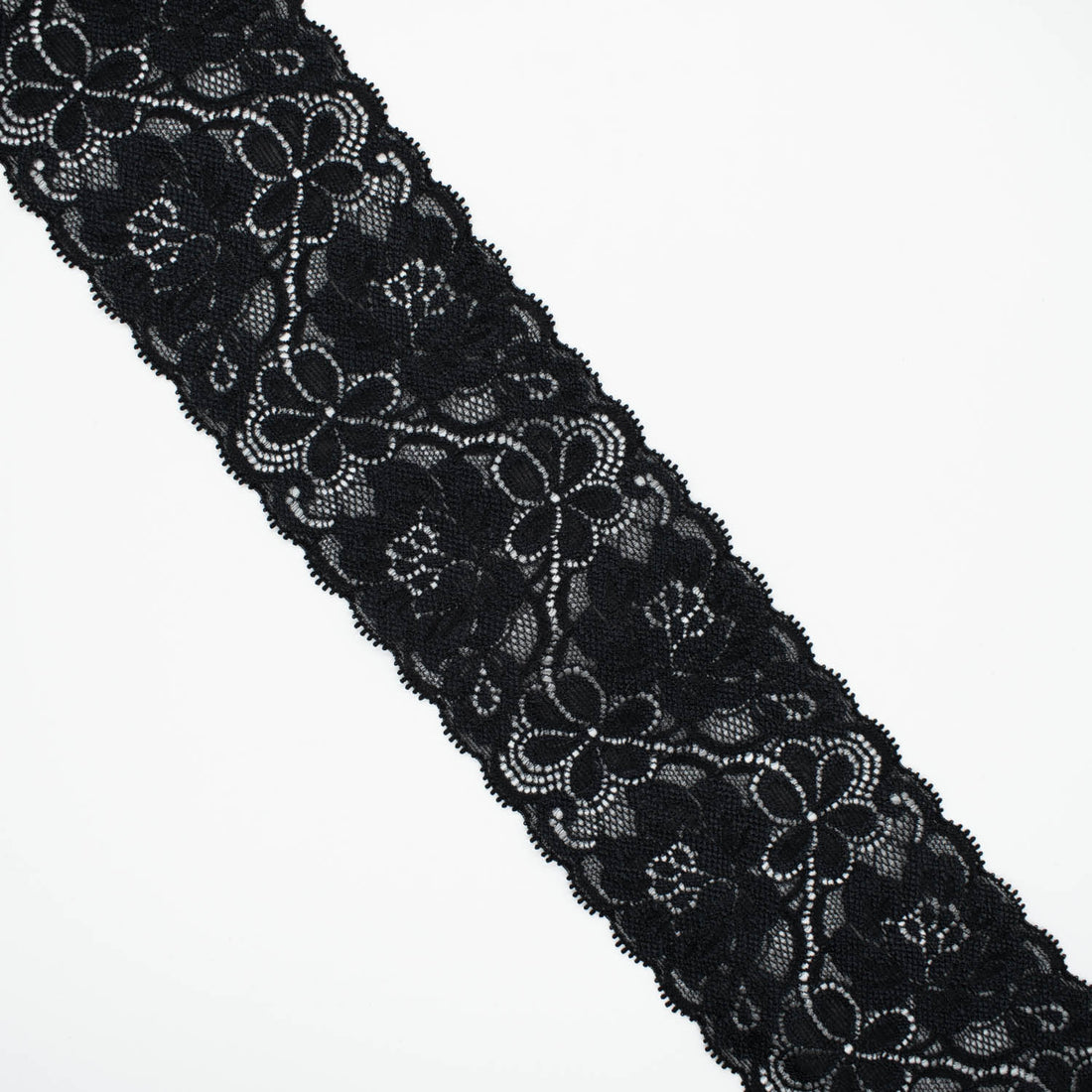 Black Floral Stretch Raschel Lace Trim 80mm