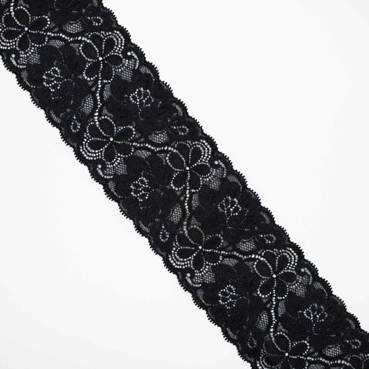 Black Floral Stretch Raschel Lace Trim 80mm