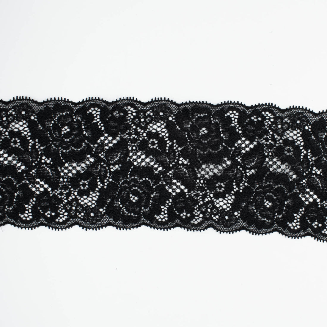 Floral Stretch Raschel Lace Trim 90mm Black