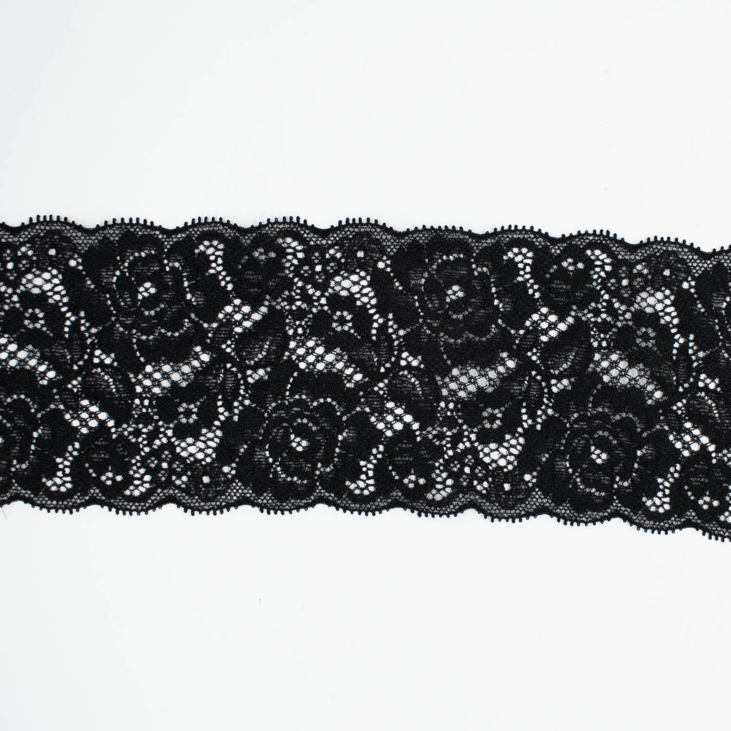 Floral Stretch Raschel Lace Trim 90mm Black