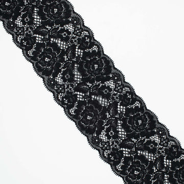 Floral Stretch Raschel Lace Trim 90mm Black