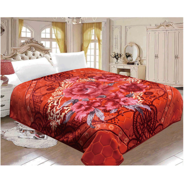 Premium Printed Embossed Mink Blanket Red Floral Pattern 200x240cm