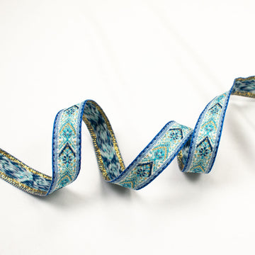 Embroidered Blue Woven Jacquard Ribbon 19mm