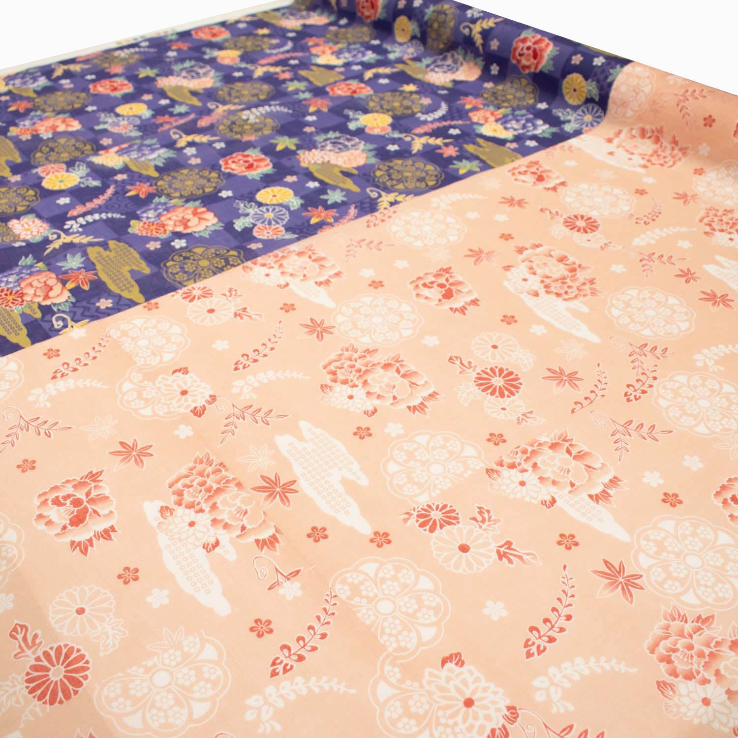Border Printed Cotton Voile Design-4 Japanese Style Flowers on Purple Checks/Coral