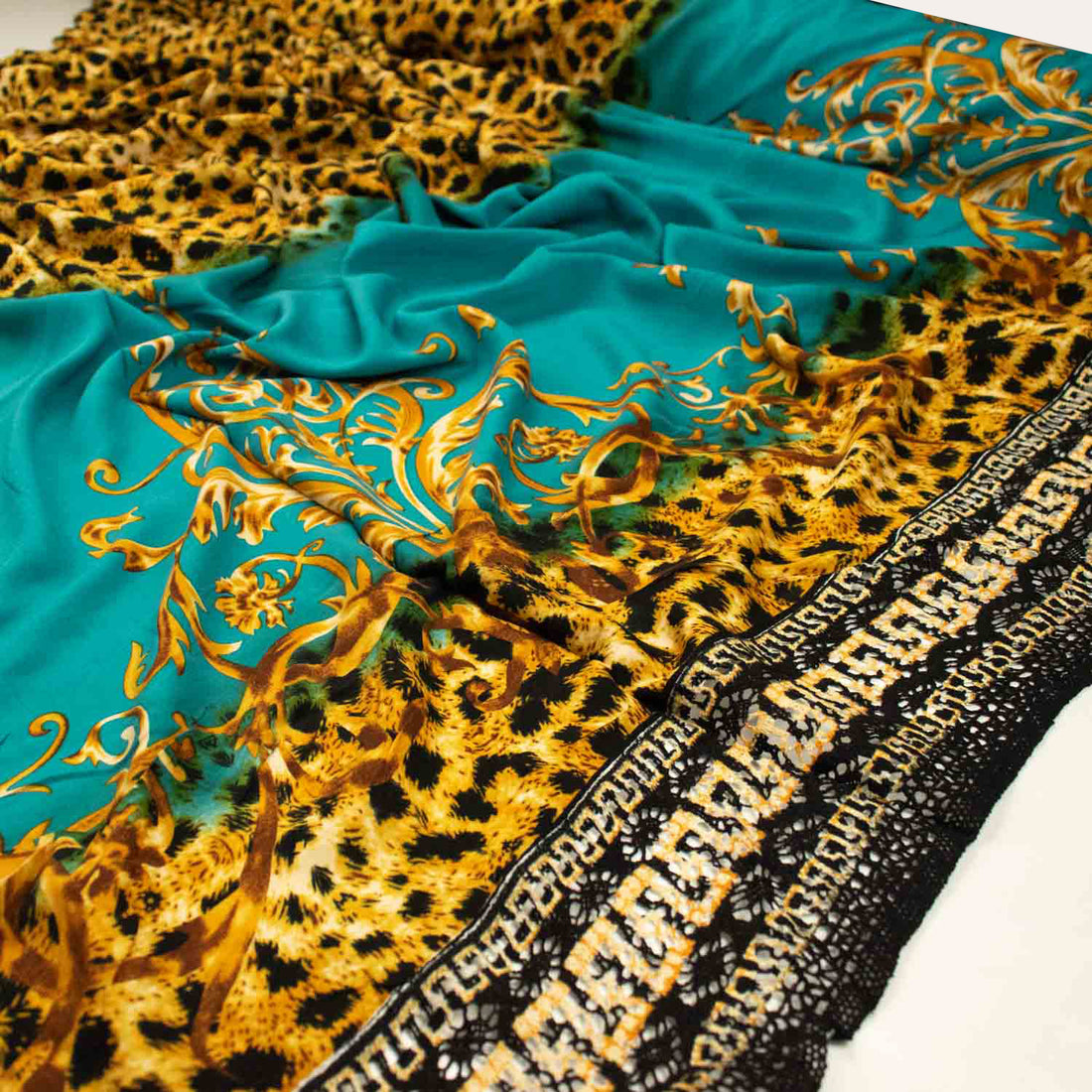 Digital Printed Rayon with Lace Edge