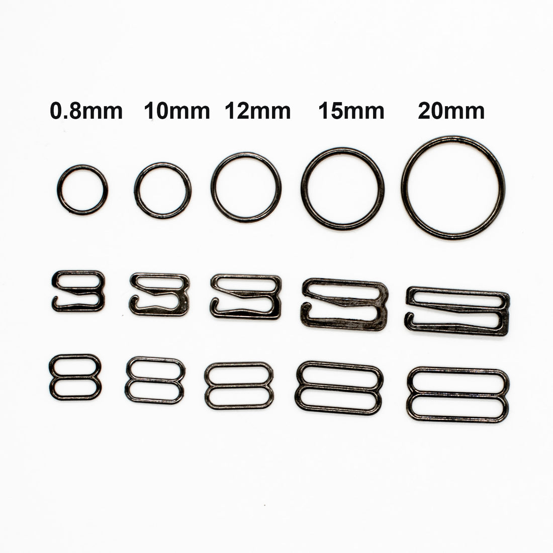 Bra Strap Ring, Slider & Adjustor Hook Underwear Accessory - Gunmetal Black