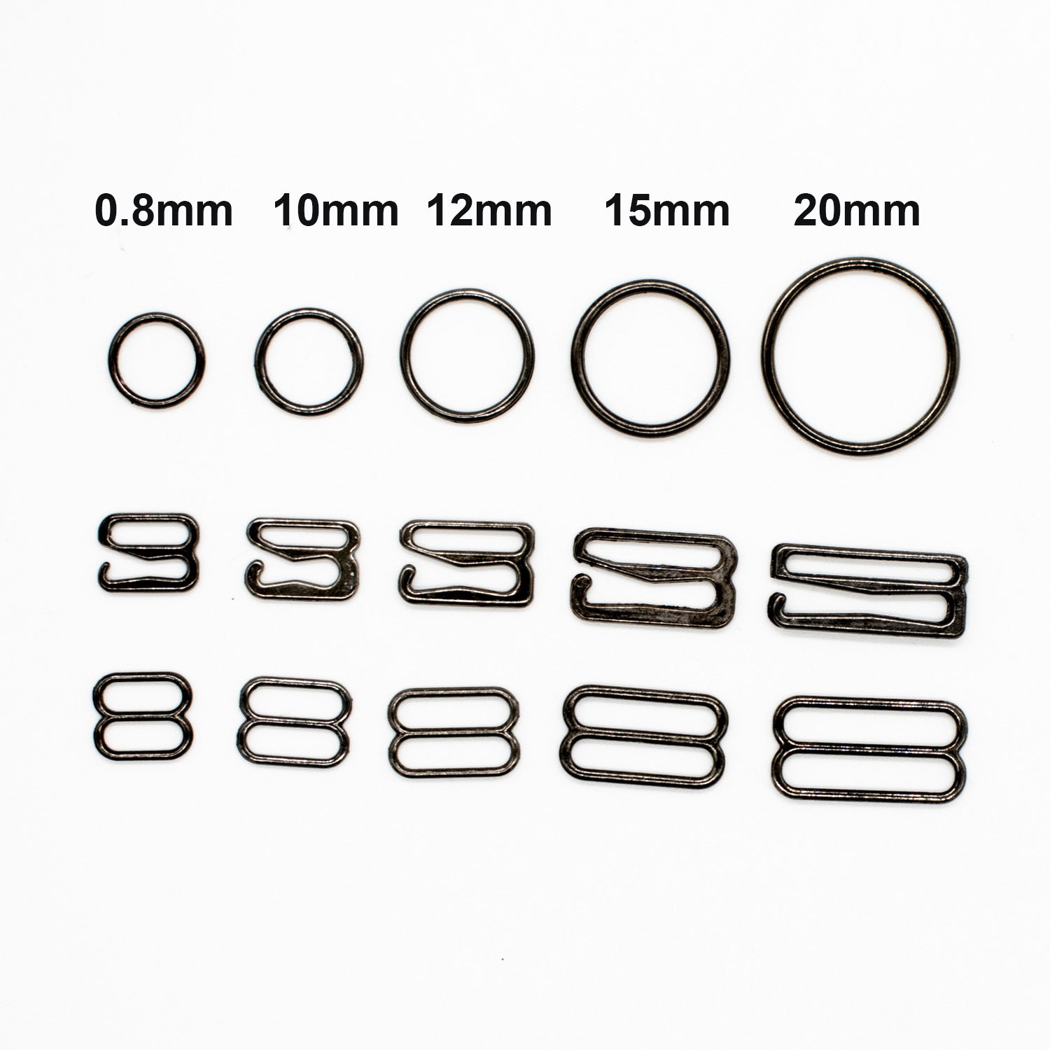 Bra Strap Ring, Slider & Adjustor Hook Underwear Accessory - Gunmetal Black