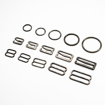 Bra Strap Ring, Slider & Adjustor Hook Underwear Accessory - Gunmetal Black